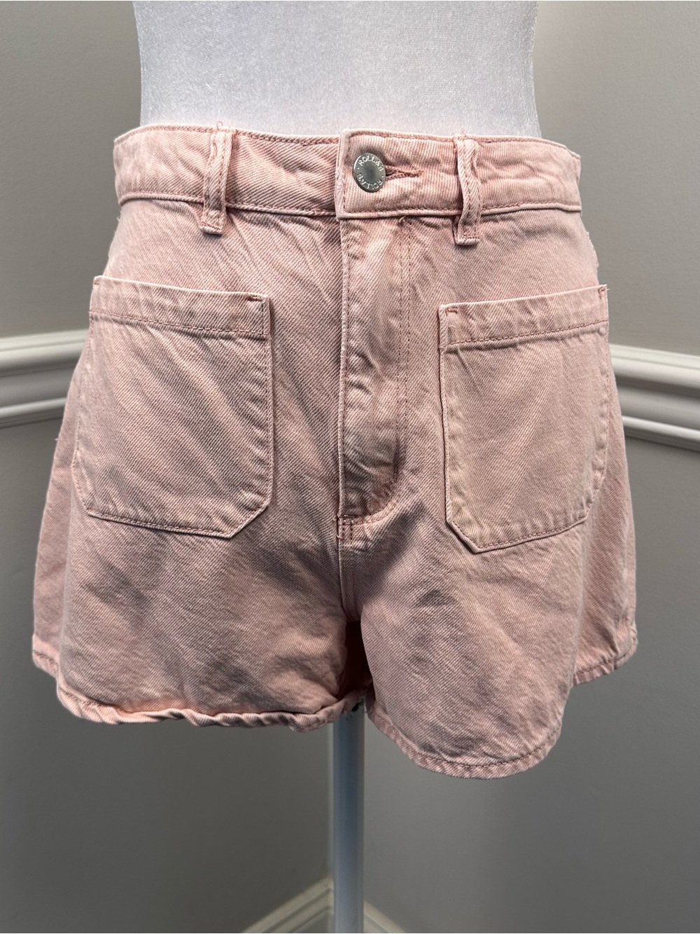 ROLLA'S Pale Pink High Waist Denim Shorts with Front Patch Pockets 28